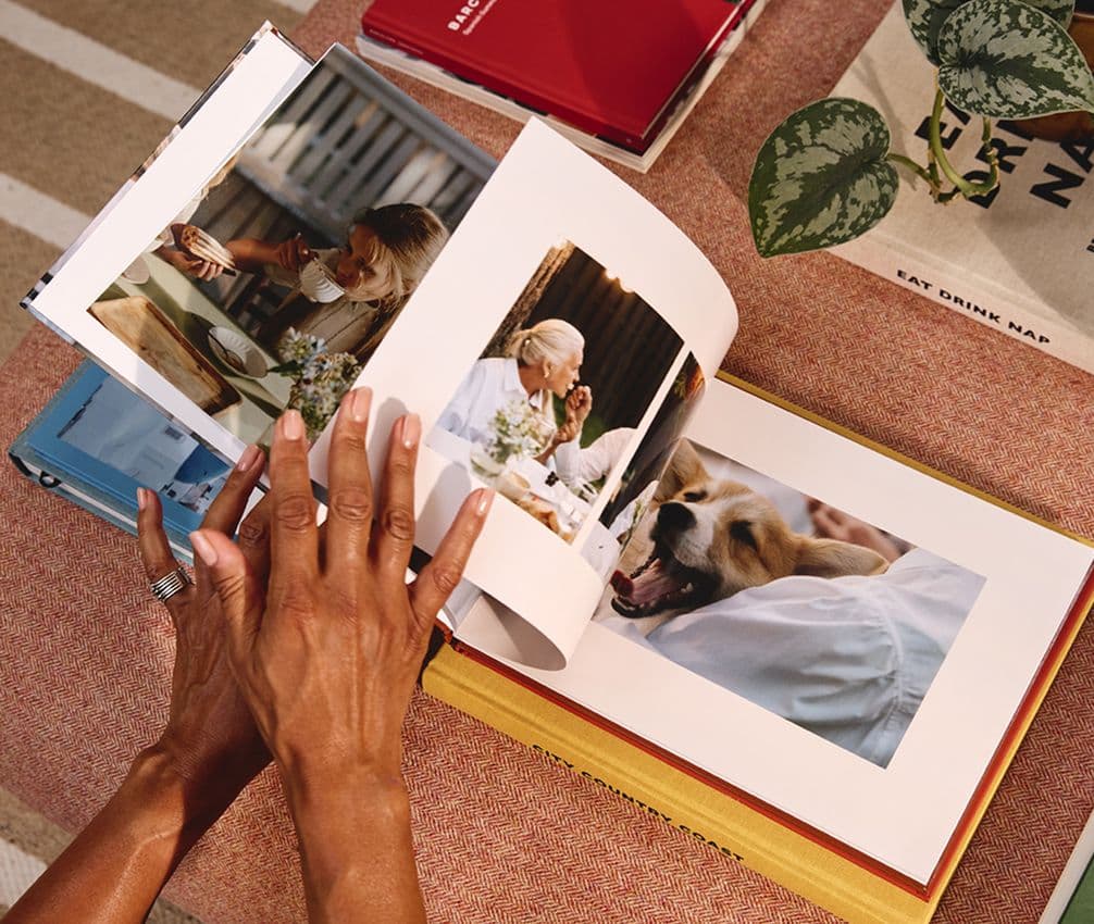 Hardcover photo book with an image of a dog