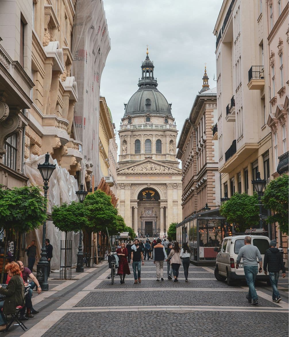 A bustling street in Budapest, Hungary