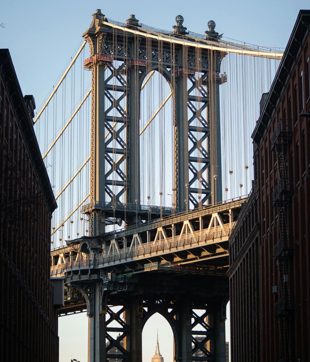Manhattan Bridge captured from Dumbo with Empire State in frame