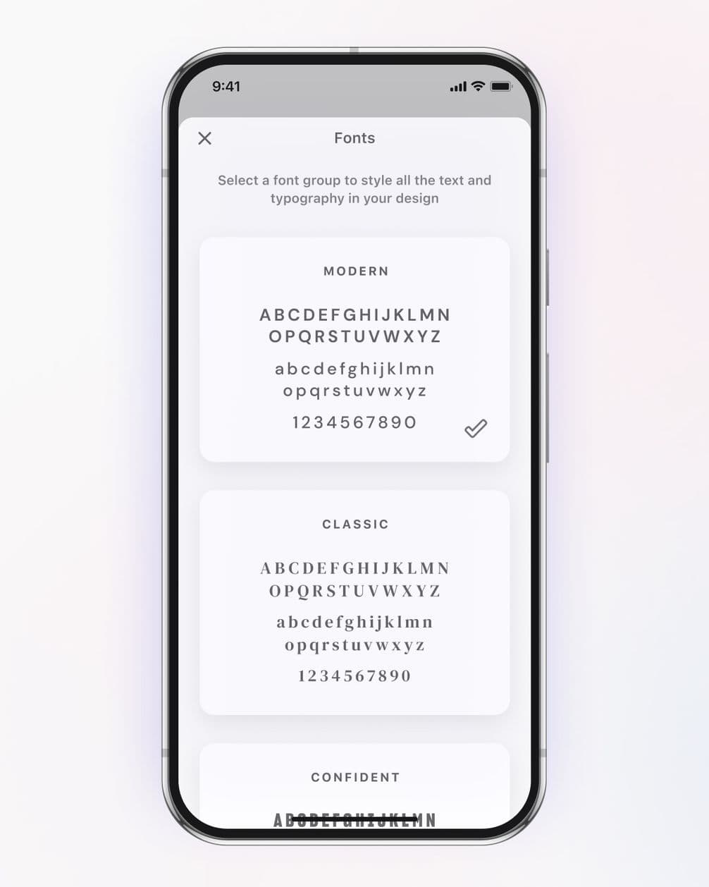 Font selector tool of a personalised travel photo book