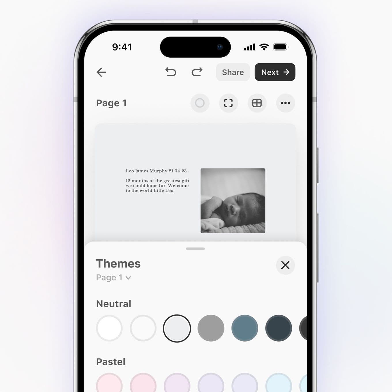 Choosing a theme of a personalised baby photo book