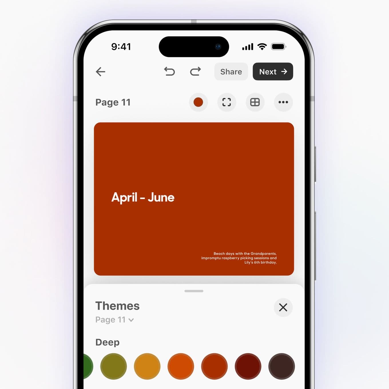 A text only page in the design process of a personalised travel photo book