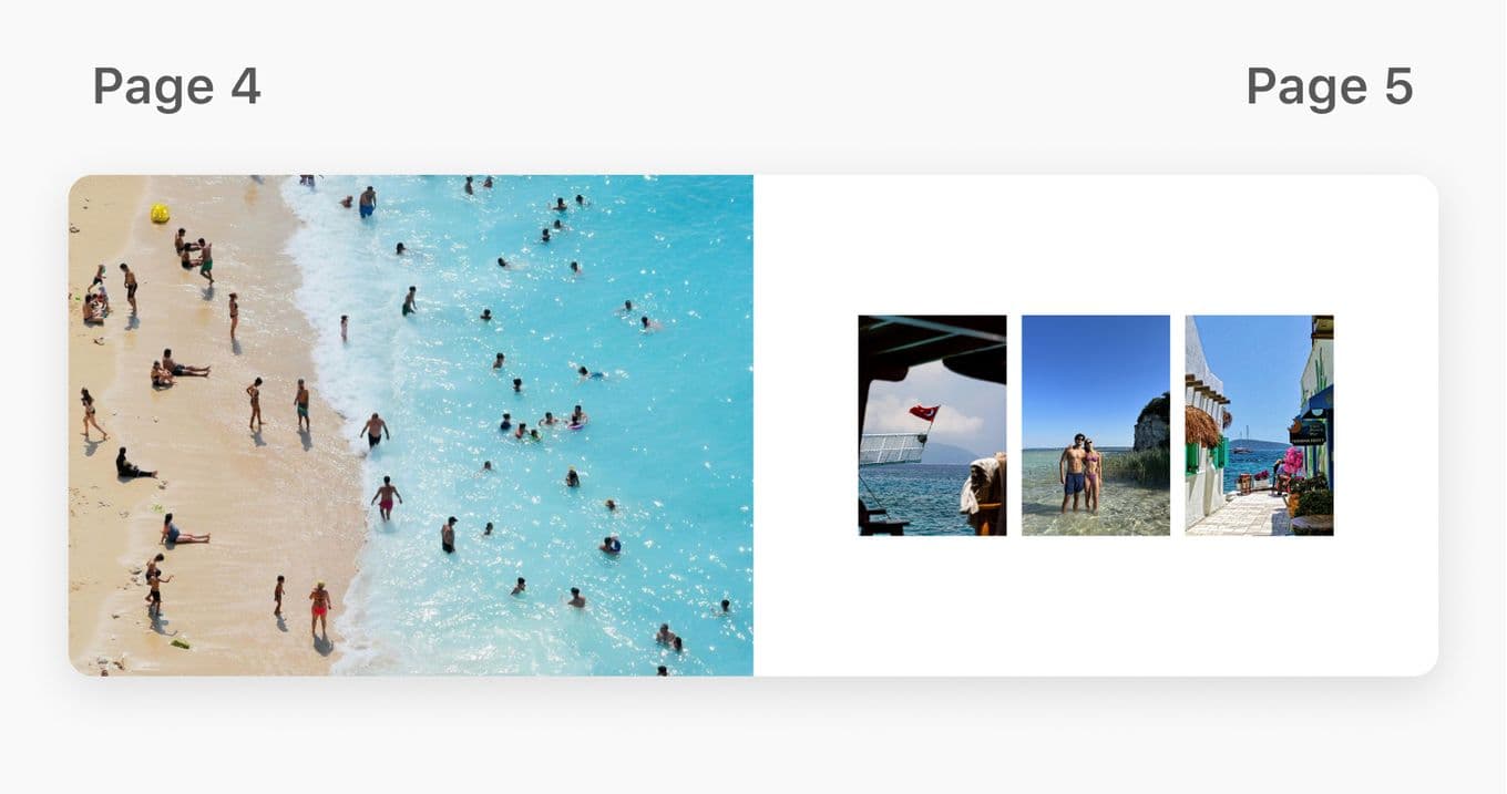 Beach scenes in a personalised travel photo book