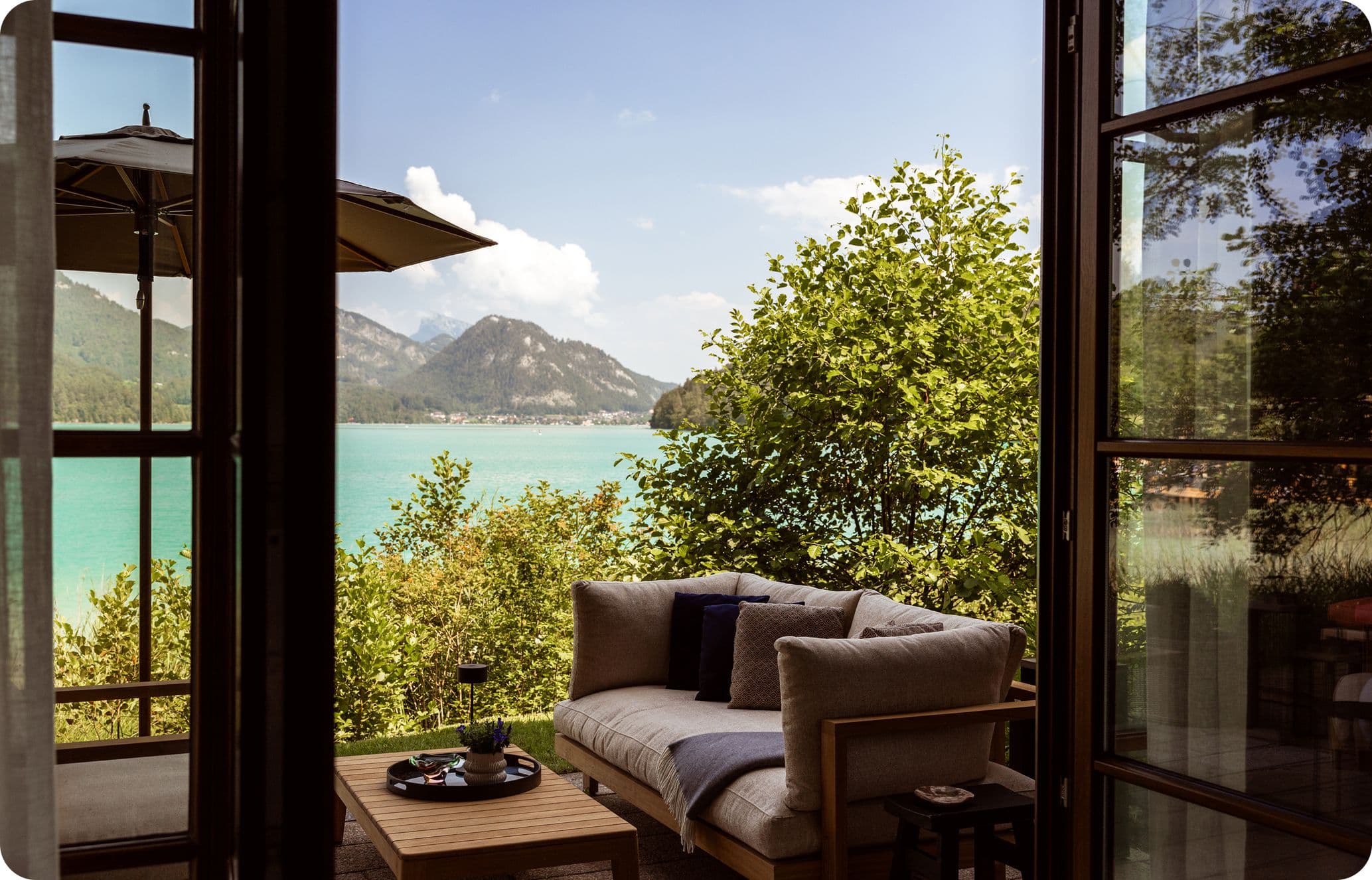 A lake-facing suite at Rosewood in Austria.