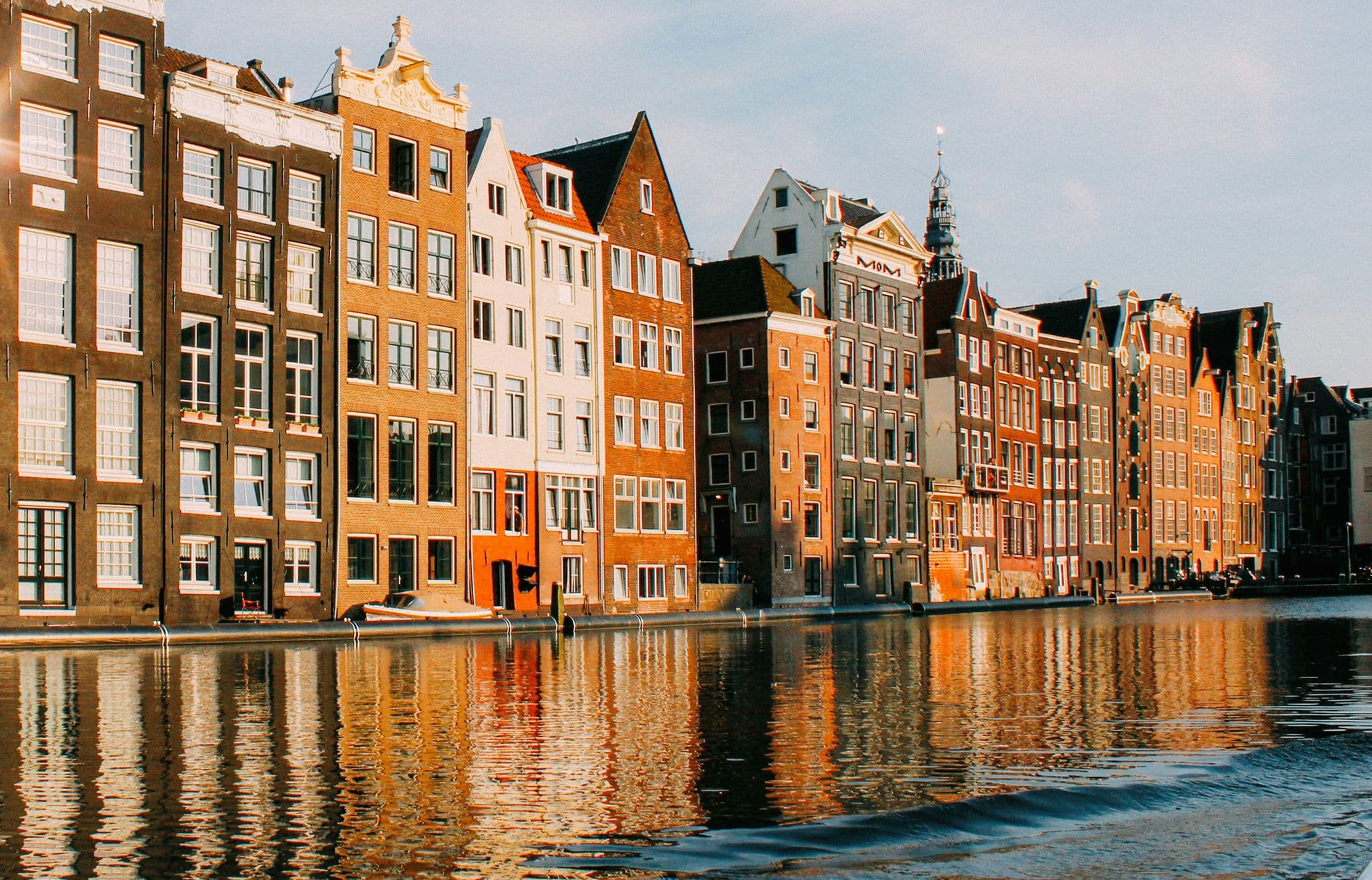 The canal houses in Amsterdam captured at sunset