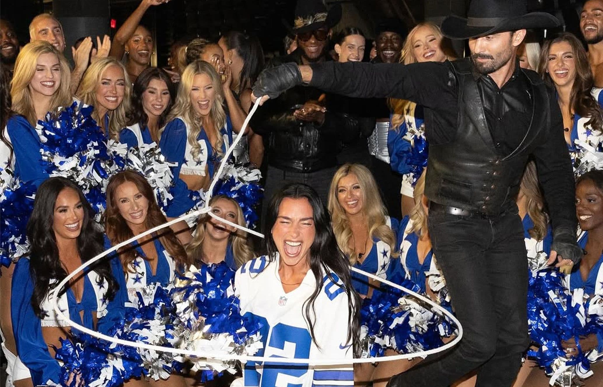 Dua Lipa with Dallas cheerleaders on Radical Optimism Tour