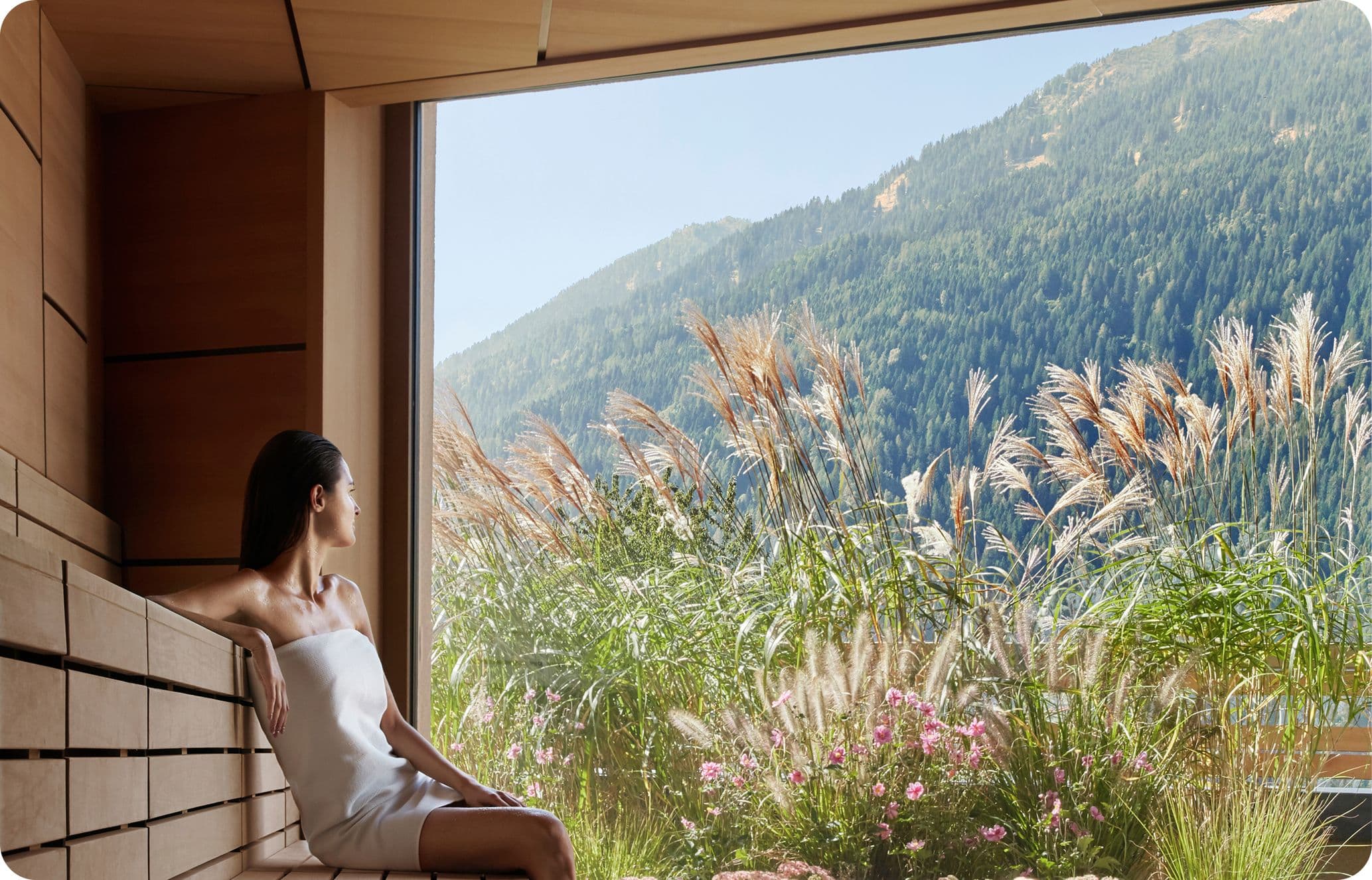 Alpine sauna with mountain views