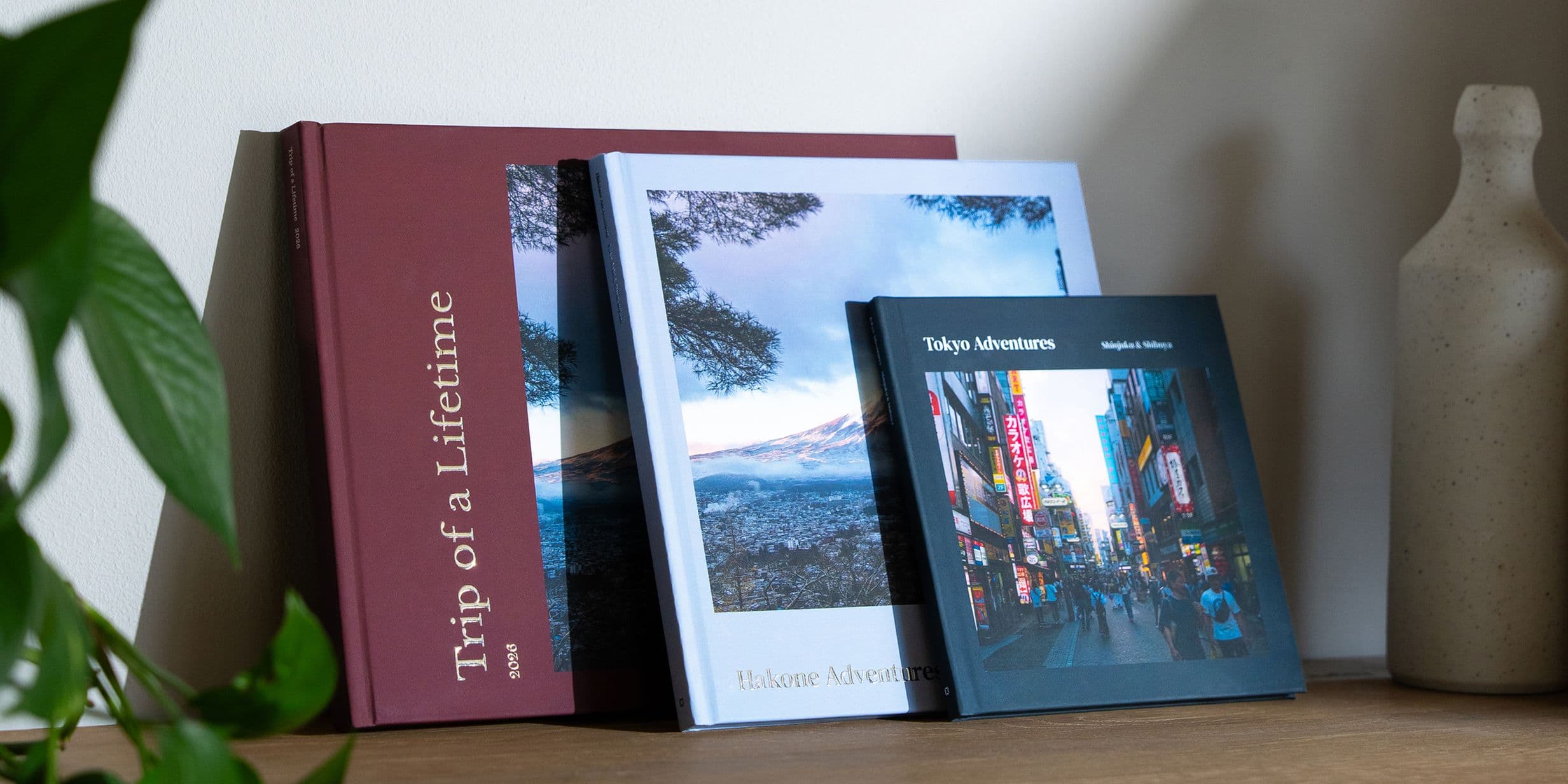 A collection of personalised travel photo books of a trip to Japan