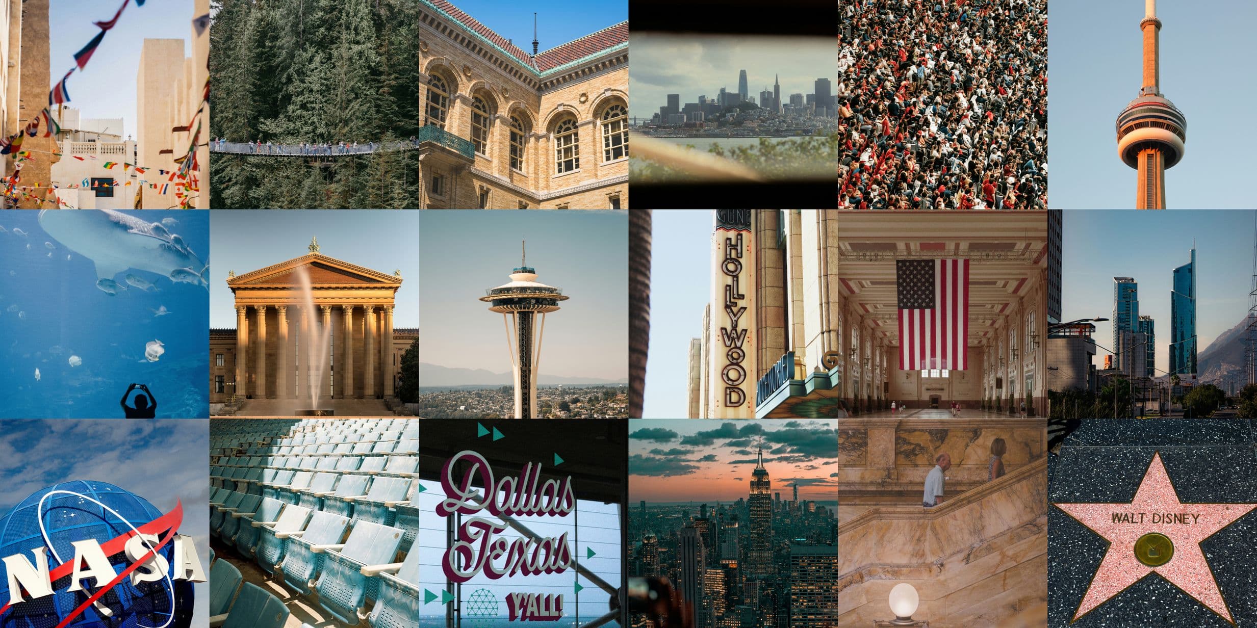 Tile of US cities biggest landmarks