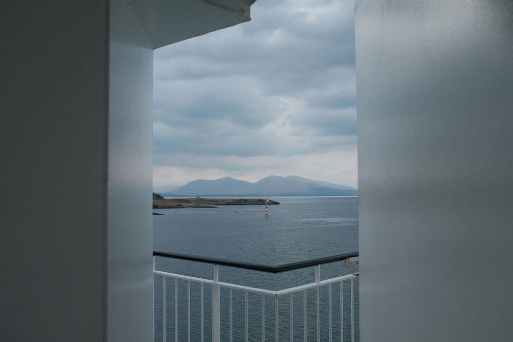 The graphic lines of the ferry contrasting with the soft edges of the Hebridean hills_Liz Seabrook_17