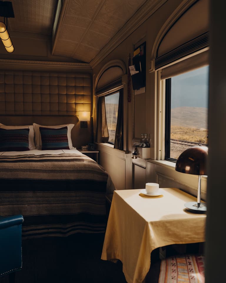 A stylish suite on Belmond's Andean Explorer from Cusco to Peru