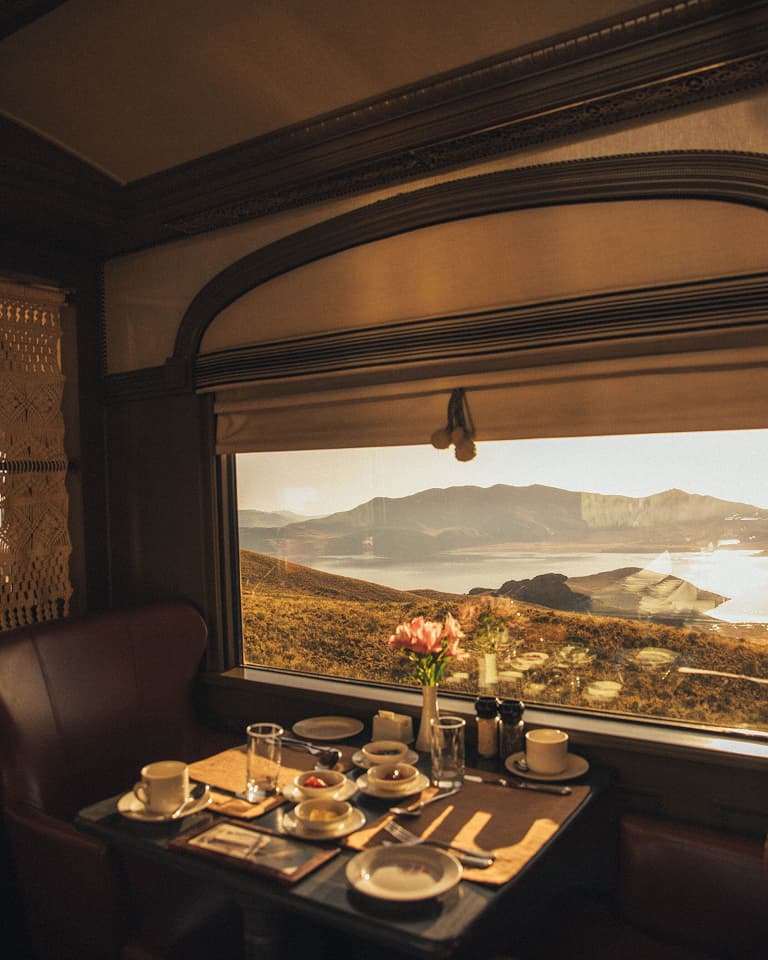 Table settings on the Andean Explorer from Cusco to Peru