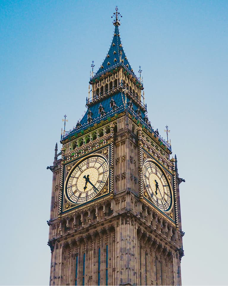 The grand clockface of Big Ben in London